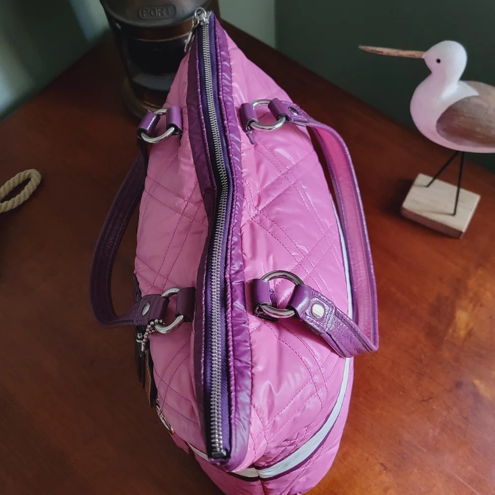 Coach 15873 Poppy Ski Bunny Glam Tote Pink Quilted Nylon Patent Leather